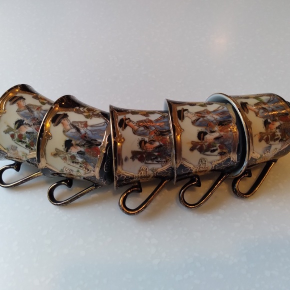 Japanese Theme Decorative Cups and Saucers Set of 5 - Picture 2 of 10